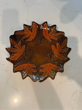 California Pottery - Brown & Orange Leaf Ceramic Accent Bowl - Home